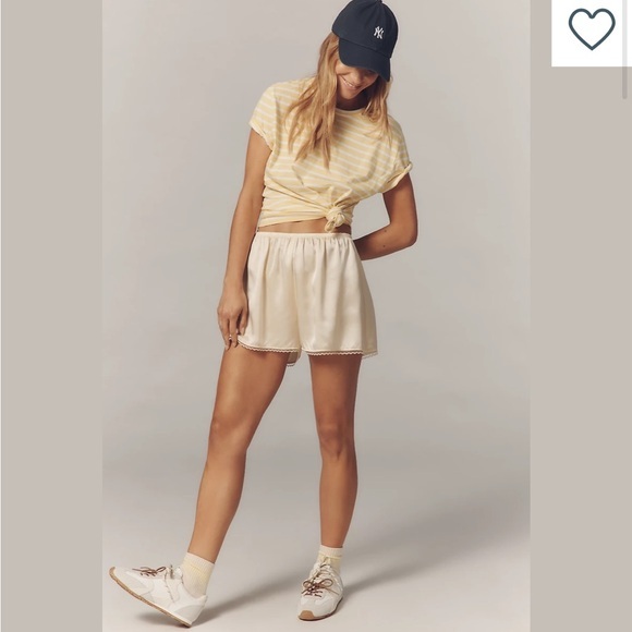 DONNI. Pants - DONNI. Silk Tap Shorts in Light Yellow